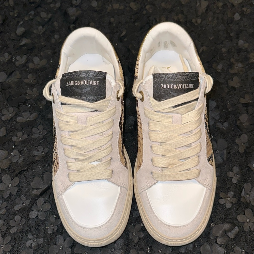 Zadig&Voltaire printed leather/suede sneakers wedge insole.Sz 36 100% goatskin